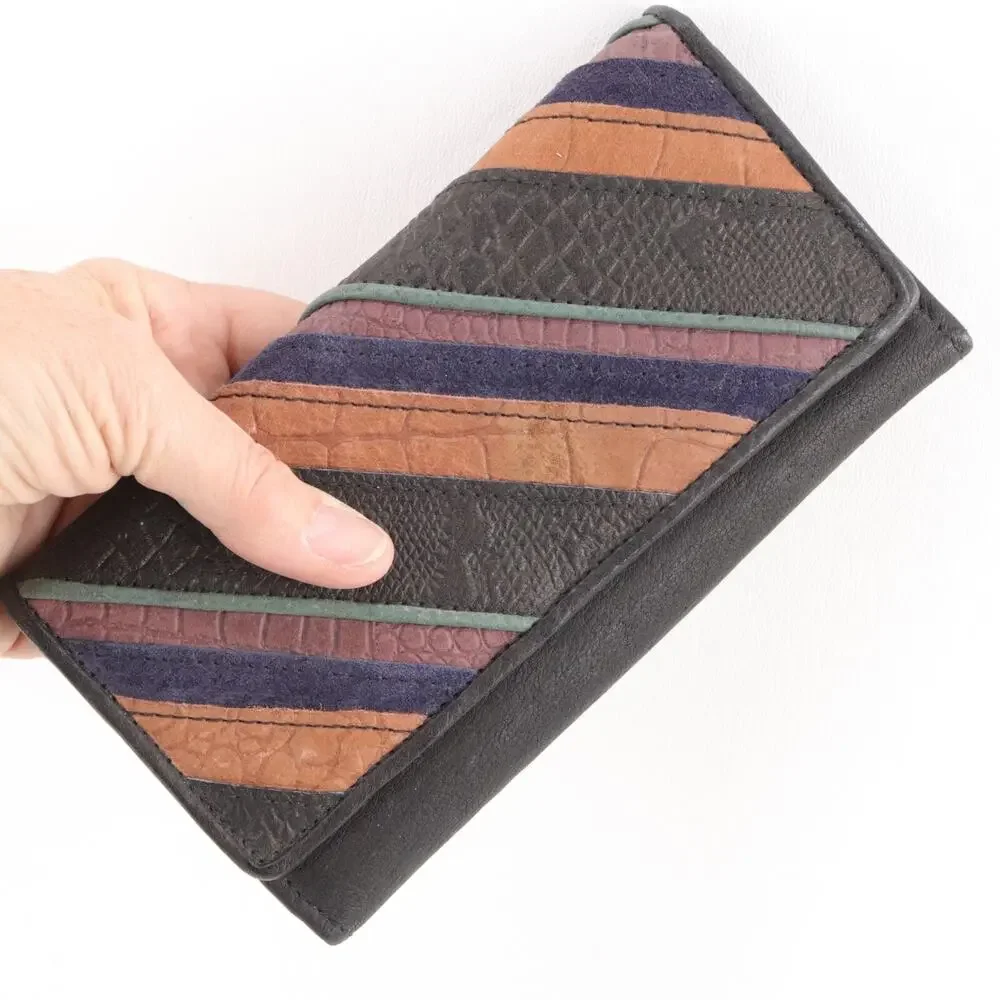 Michael Stevens Leather Wallet Women Trifold Multicolor Striped Clutch ID Cards